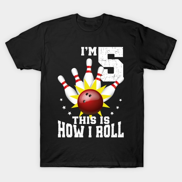 Bowling 5th Birthday Bday Party Kids 5 years Old Bowler T-Shirt by Msafi